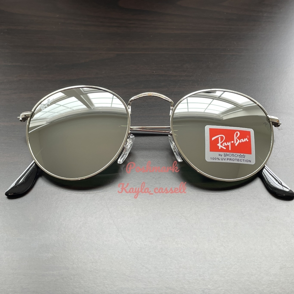 RayBan Round Metal Silver Flash Lenses RB3447 Silver Frame New - Picture 10 of 17